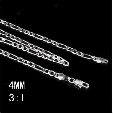 wholesale-freeshipping 2pcs 4mm 3 sideways necklace Europe and the United States selling silver jewelry fashion fashion silver chain necklac