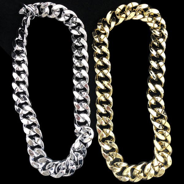 2019 Wholesale Hip-hop exaggerated gold performance night club imitation gold men's chain necklace fashionable jewelry accessories