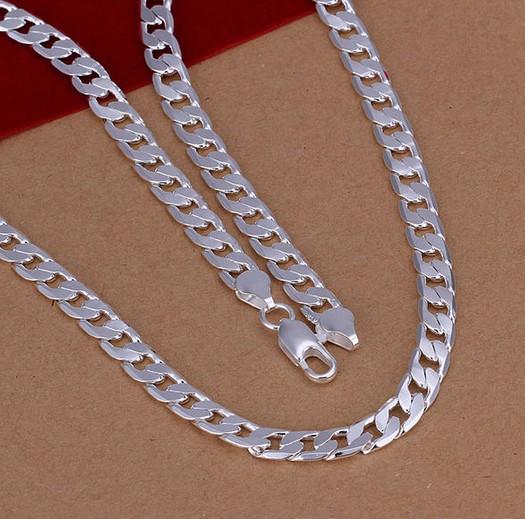 Hot necklace jewellry 925 silver 8mm wide 20inch link chains vogue necklace fashion male necklaces