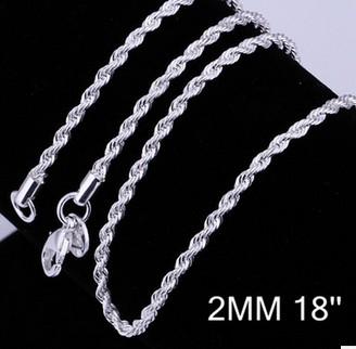 925 Silver 2MM 3mm 4mm twisted rope necklace fashion Thai silver chain jewelry chain with sweater chain 10pcs