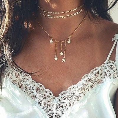 Fashion Pendant Choker Necklace Moon Star Gold Silver Color Alloy Chain Collar Necklace For Women Party Jewelry