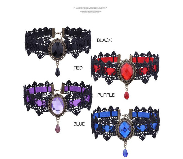blingbling cosplay mix color Fashion Beautiful lace diamond noble necklace gothic teardrop-shaped Halloween jewelry jewelry pendant necklace