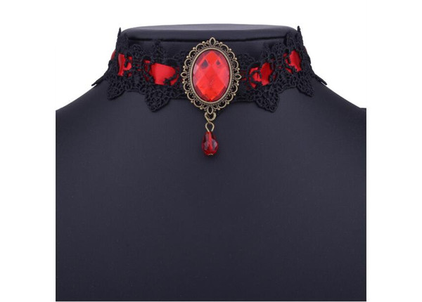 blingbling cosplay Jewelry Chokers wholesale lace diamond noble necklace gothic teardrop-shaped Halloween jewelry jewelry pendant necklace