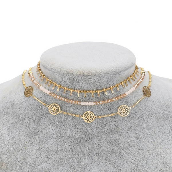 3pcs Handmade Gold Layering Layered Boho Choker Necklace Beads Chokers Jewelry Charms 9g High Quality Plate Free Allergy