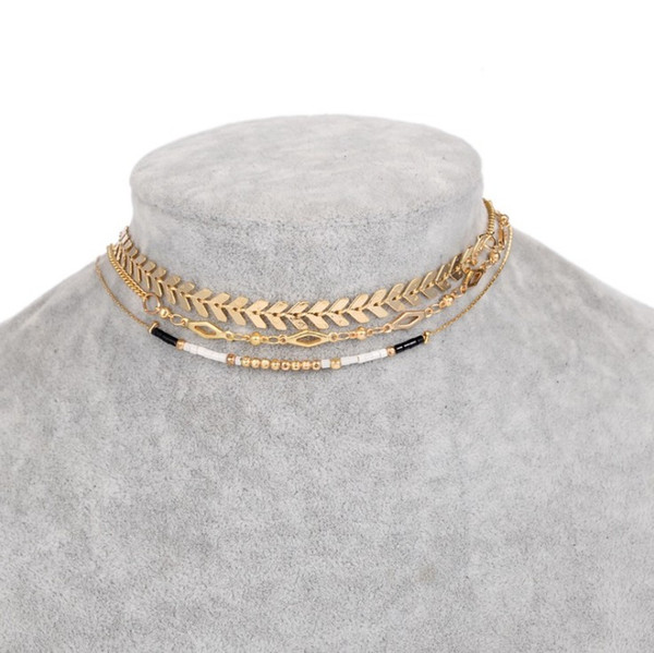 Beaded Layered Gold Arrow Choker Necklace Women Fashion Jewelry Charms Environmental Plating Nickle Free Drop Shipping