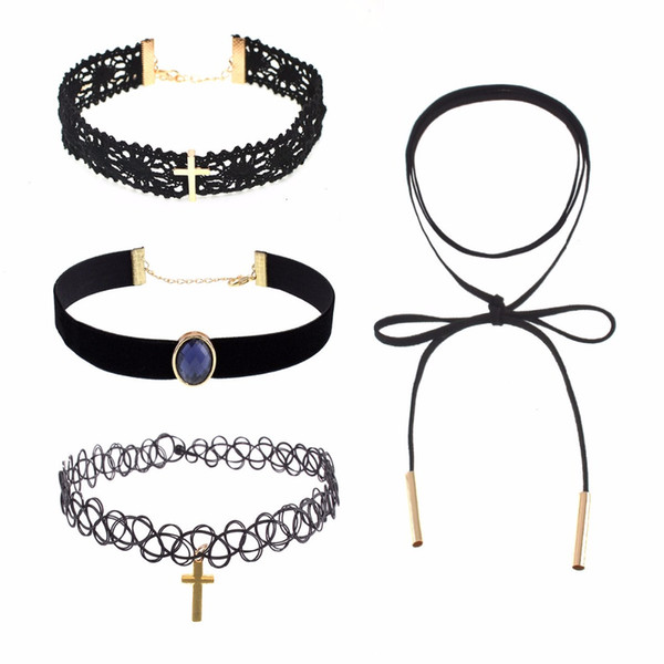 4pcs/Set vintage choker set wrapped Lace Flower Choker Necklace for Women Tattoo chocker necklace Gothic Fashion jewelry