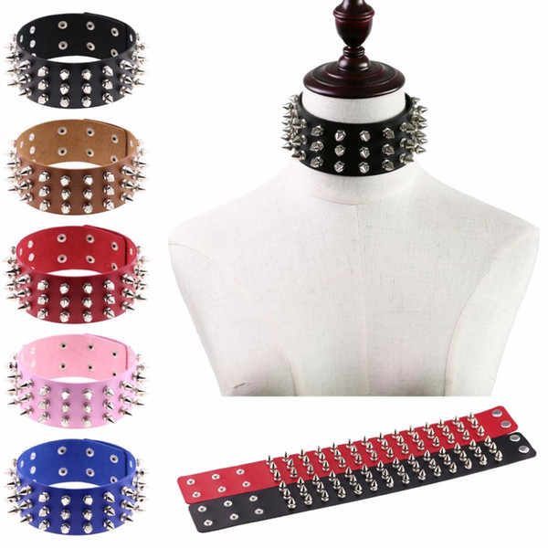 Spiked rivet choker Punk Goth Handmade PU Leather Choker Necklace women gothic wide chocker fashion Accessiores