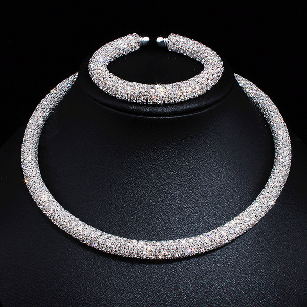 New Disign Luxury Maxi Crystal Collar Necklace Gold/Silver Plated Rhinestone Torques Choker Necklaces For Women Wedding Jewelry