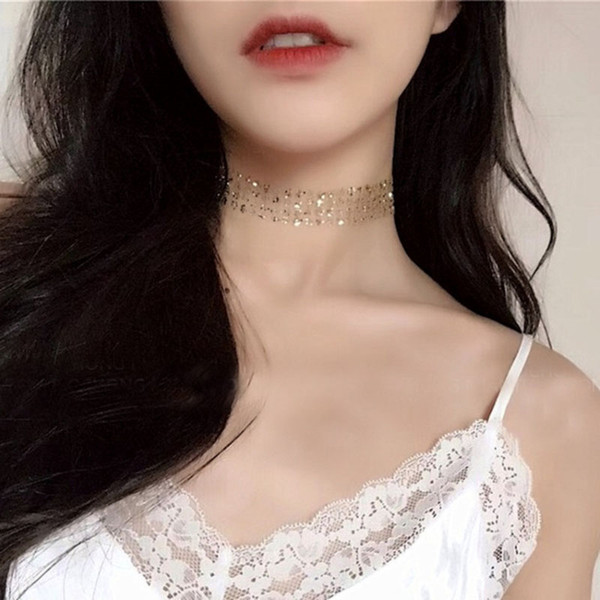 Sexy Mesh Girls Chokers INS Sequin Night Club Necklaces for Party Top Quality Sexy Women Torques