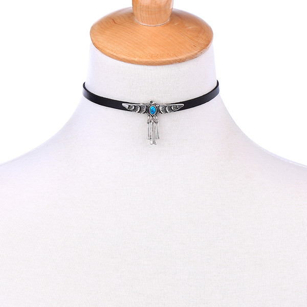 New Hot Sale Leather Punk Gothic Choker Necklace With Silver Eagle Bird Pendant Female Necklace Collar