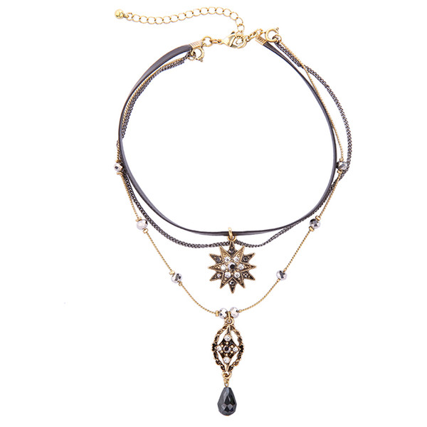 New Hot Sale Multi-layer Leather Punk Gothic Choker Necklace With Detachable Stars Snowflakes Pendant Necklace for Women