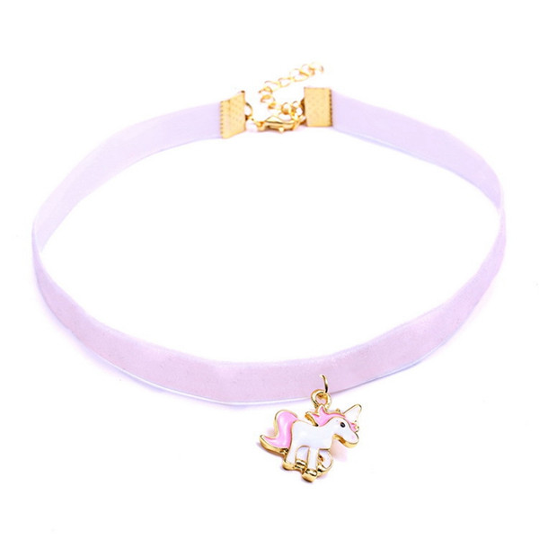 Hot sale Unicorn Chokers for women and girls cartoon horse unicorn silk necklaces short choker 4 colors gift jewelry