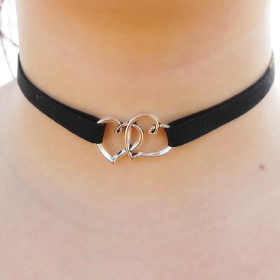 Multilayer Velvet Chokers Necklaces For Women Goth Double Heart Pendant Necklace Collares Fashion Jewelry Bijoux Colar