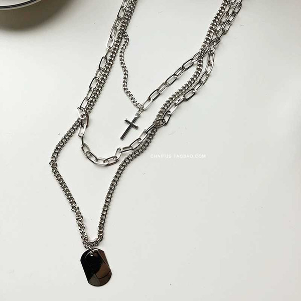 A Chai X61 ins Cold Wind Hip-hop Men and Women's Multilayer Cross Necklace Sweater Chain in Europe and America