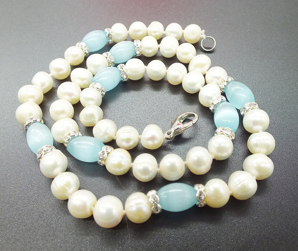 There's only 1 left. 8-9MM White Natural Freshwater Pearl Necklace 19