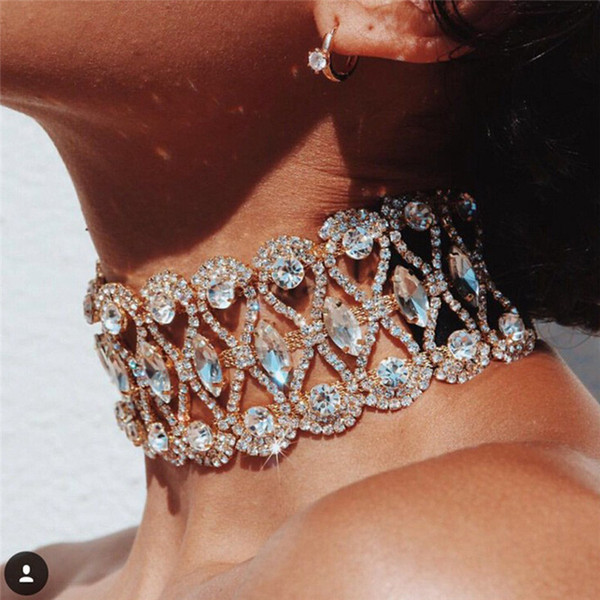 Fashion Design Choker Statement Necklace for Women Elegant Crystal Rhinestone Choker Chunky Necklace Collier Wedding Jewelry495