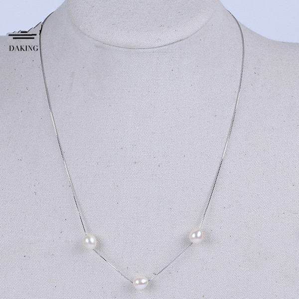 white water drop freshwater pearl simple design 925 silver chain necklace