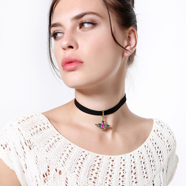 Fashion Cusom Jewelry Gift Accessories Vintage Bird Pendant Velvet Strip Choker for Girls, Free Shipping Chokers Necklace for Women