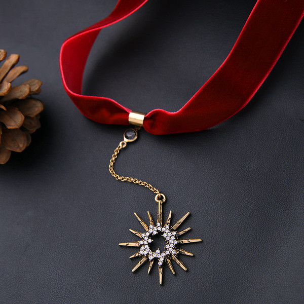 Free shipping simple design black and red color silk ribbon vintage star pendant fashion jewelry choker
