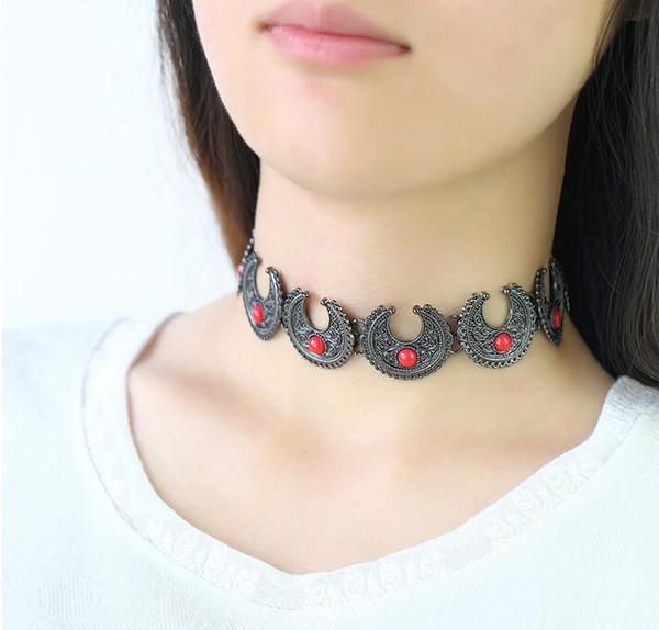 Best lady Luxury moon turquoise Collar Chokers Necklace & Pendant Geometry Rows Wedding Sexy Maxi Necklace Statement Chokers Women 191