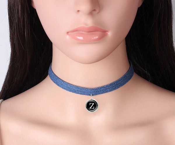 2017 New Blue Denim Time gem letter Choker Necklace Collar Charm for Women Jewelry To circle necklace 5