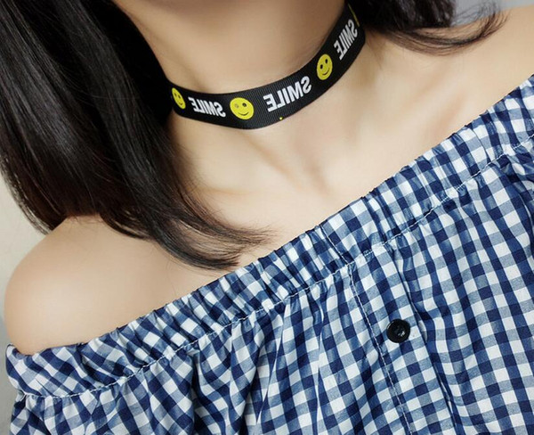 2017 New fashion Party Wear Handmade Smiling face Choker letter Necklaces Collarbone chain for Women Accessories Gothic Statement Necklace