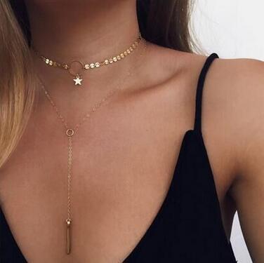 2017 Necklace sequins stars tassel Women multilayer Necklaces hip hop jewelry 183