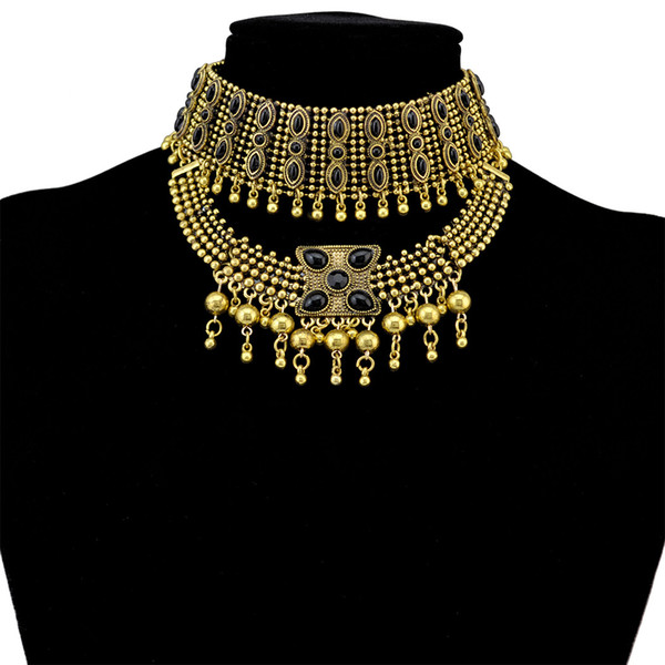 : Retro Boho Tribal Tassel Collar Bib Chain Chunky Pendant Statement Necklace Choker for Women