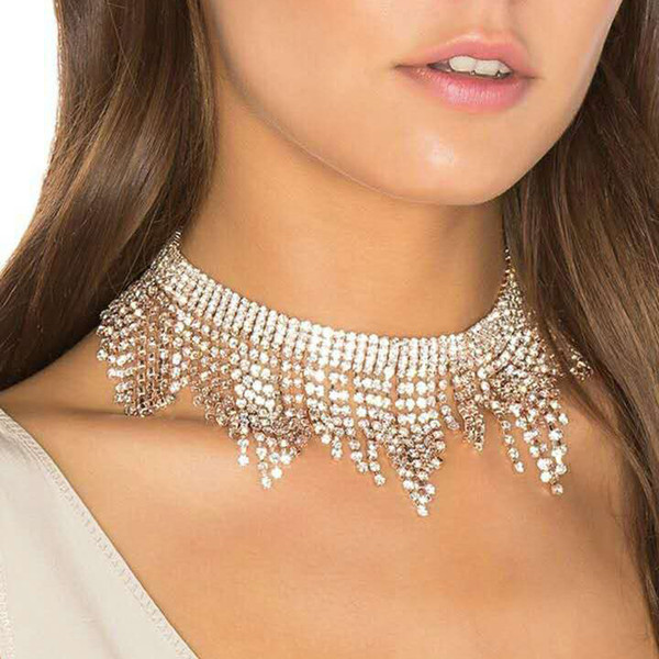 idealway Fashion European Gothic Silver Plated Nightclub Super Sexy Choker Full Clear Rhinestones Crystal Collar Necklace