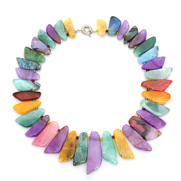 Natural Stone Charm Necklaces Knife Shape Natural Agate Stone Beaded Necklace 5 Colors Fashion Women Choker Jewelry Gifts