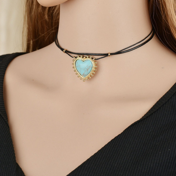 Trendy Classic Leather Chain Chokers Necklaces Vintage 3 Color Crystal Stone Pendants Necklace For Women Jewelry New Arrival