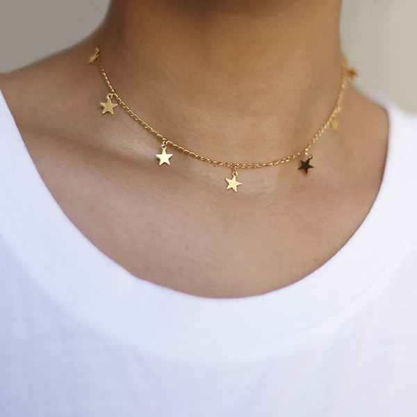 Star Choker Necklace Silver Gold Pentagram Necklace Chokers Collars Chain Women Fashion jewelry Drop Ship