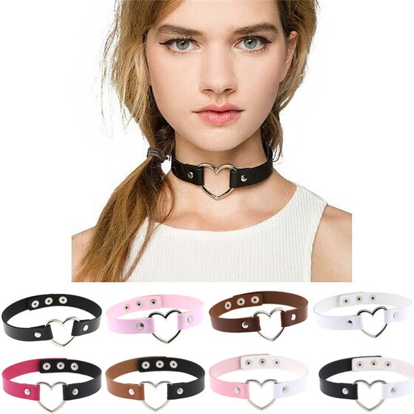 Clash Color Hollow Heart Choker Necklace Leather Chokers Women Fashion Jewelry Will and Sandy Drop Ship 160829