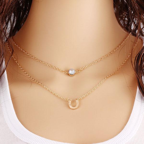 Crystal Horseshoe Multilayer Clavicular Necklace Clothing accessories Artificial Jewelry Short Chain Necklace Free shipping