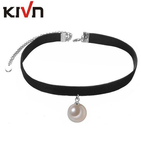 KIVN Fashion Jewelry Black Retro Gothic Choker Collar Glass Pearl Necklaces for Women Girls Christmas Birthday Promotion Gifts