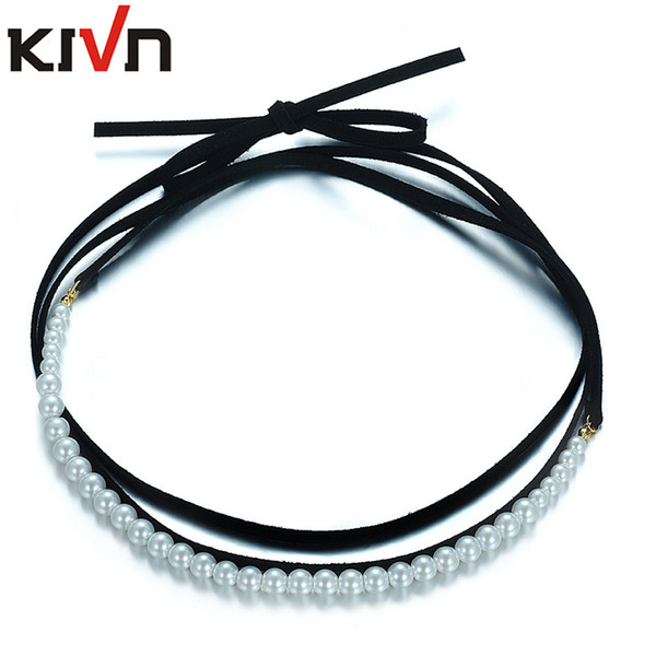 KIVN Fashion Jewelry Black Retro Gothic Punk Choker Collar Simulated Pearl Necklaces Women Christmas Birthday Promotion Gifts