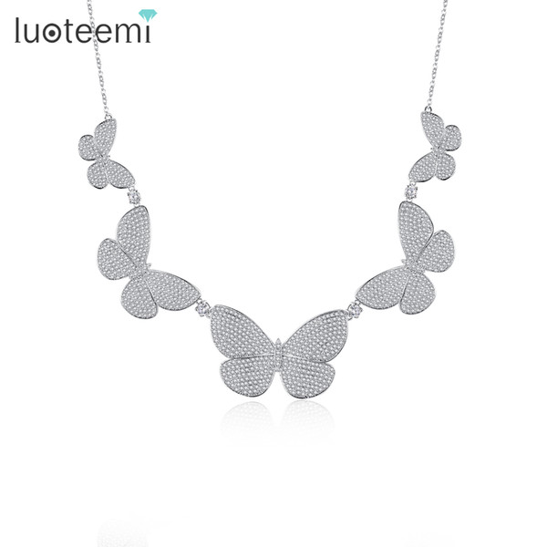 LUOTEEMI Silver Tone Tiny CZ Micro Paved Statement Vintage Butterfly Wedding Choker Necklace For Women Fashion Collares Bijoux