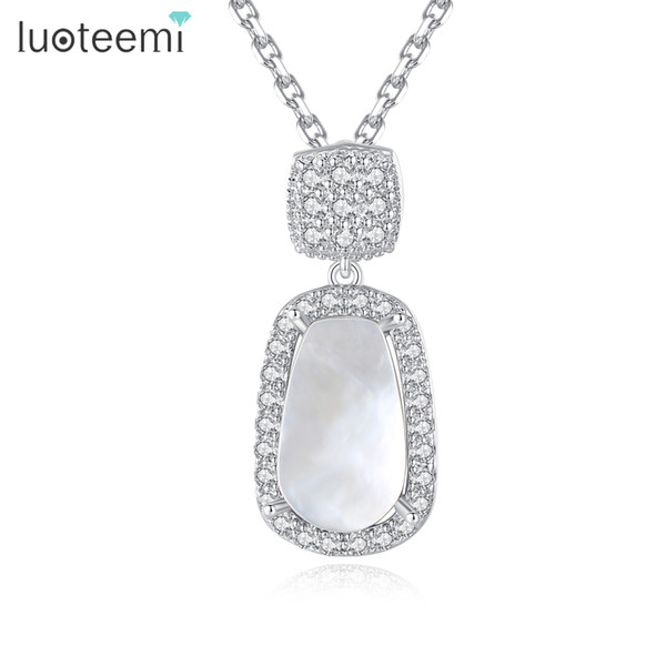 LUOTEEMI Hot Sale Natural White Sea Shell Paved Romantic Zircon Jewelry Pendant Necklace For Women Christmas Gift Valentine Day