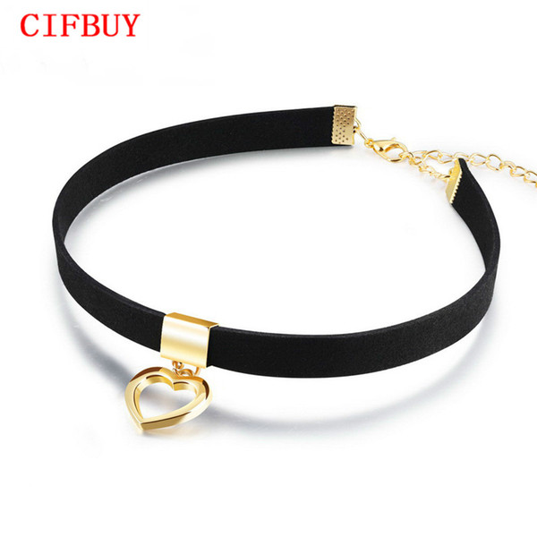 CIFBUY Gothic Choker Necklace For Women Hollow Heart Pendant With Smooth Flannel lace Retro Christmas Present For Girl RX008