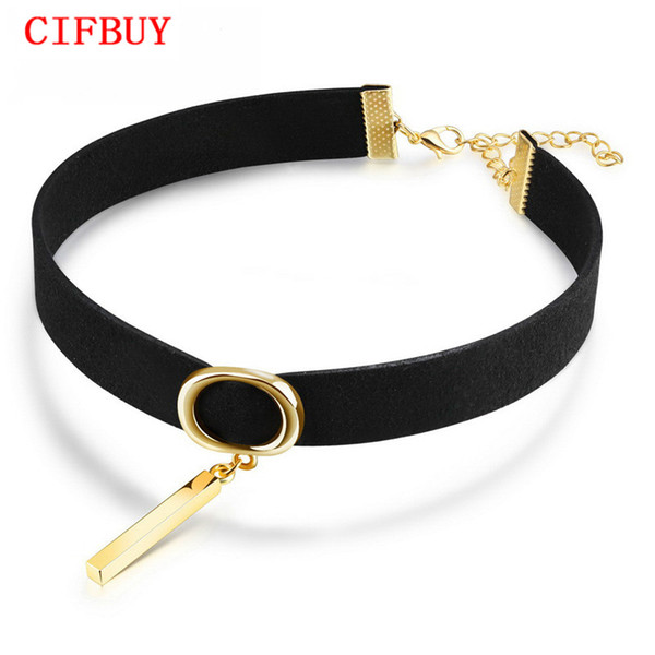 CIFBUY Gothic Choker Necklace For Women Gold Color Bar Pendant With Smooth Flannel lace Retro Christmas Present For Girl RX009