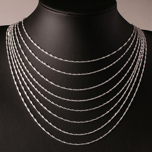 1pcs Fashion Female Elegant Silver Plated 2mm Water Wave Ripple Chain Necklace Diy Jewelry Gifts Free Shipping