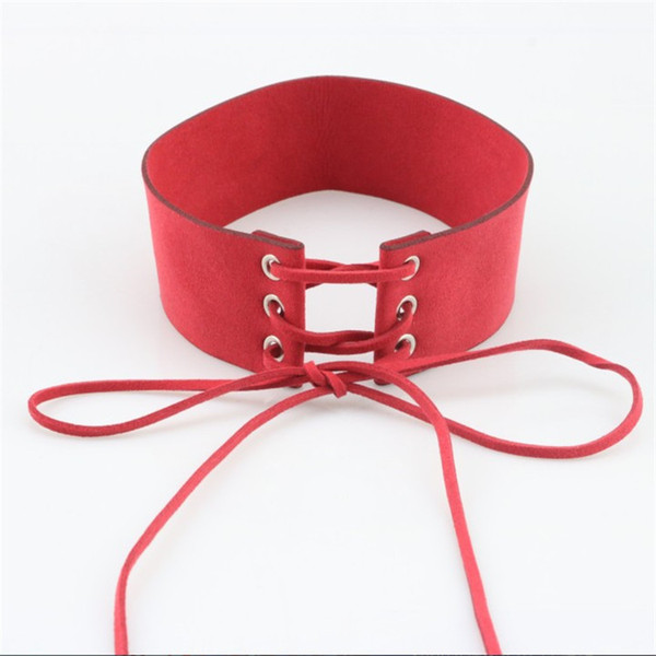 PATTO Charm Female Leather Jewelry Tie Short Velvet Belt Maxi Choker Necklaces for Women Cross Lacing Rope Collier Wide Collares Bijoux