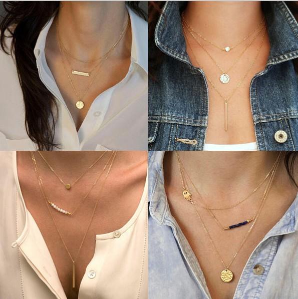 Choker Collar Necklaces Summer Fashion Style Pearl Pendant Multi Layer Statement Necklace Gold Chunky Chain 4 Designs HZ