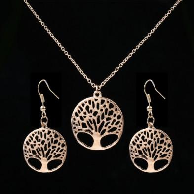 Tree Of Life Jewelry Set Womens Retro National Style Pendant Silver Gold Plated Necklace Earring Sets