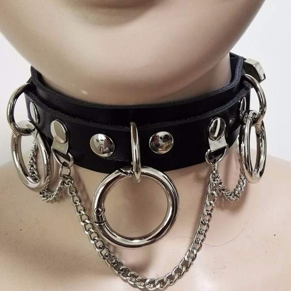 Sexy Harajuku Handmade Choker punk Leather Collar belt Necklace and Chain club party two layers Chokers