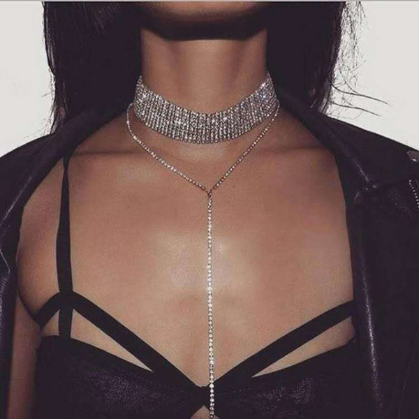 2018 Hot Selling Rhinestone Choker Crystal Gem Luxury Chokers Collar Chocker Chunky Y necklace Women jewelry Accessories