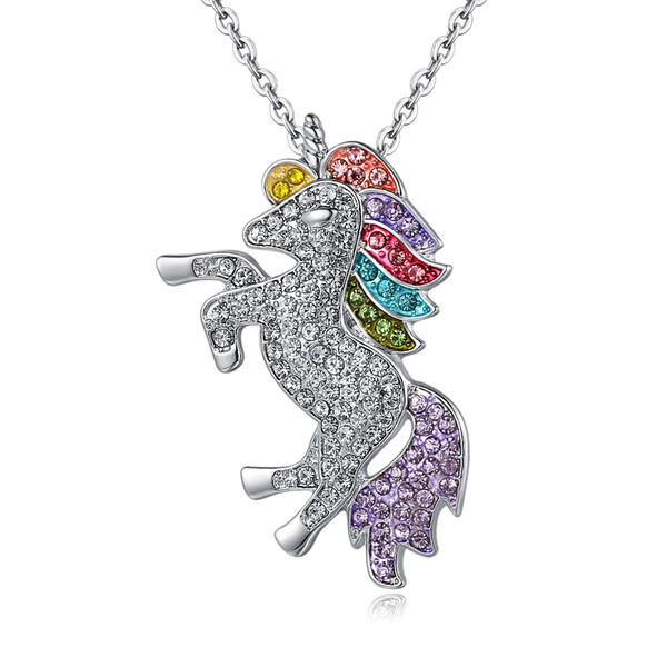 Trendy Necklace For Women Children's day Baby Gifts High Quality Unicorn Animal Crystal Necklace Girls Rainbow Necklaces & Pendants