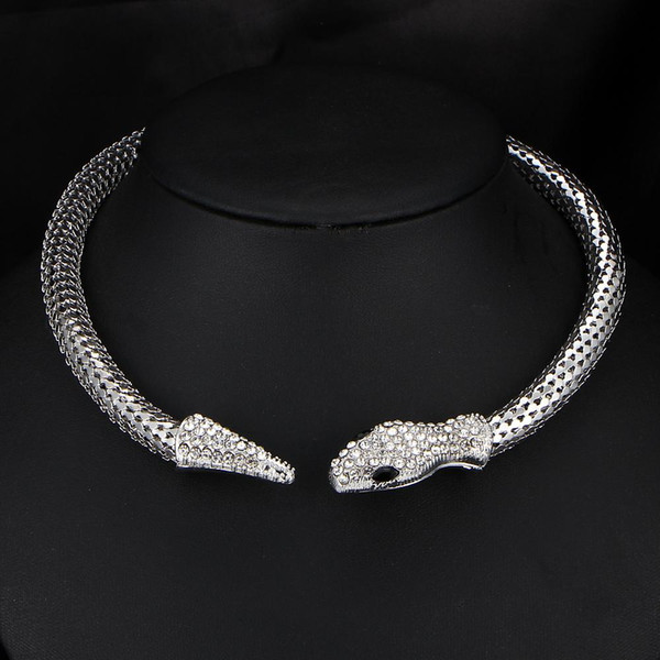 Wholesale- New Design hot sale Fashion Personality Luxury Rhinestone Snake chain necklace choker Statement jewelry for women 2015 PD24