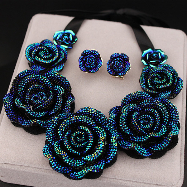 Wholesale- New Arrival High Quality Fashion Necklaces Big Blue Resin Flower Necklaces & Pendants Chunky Statement Necklace for Women X1629