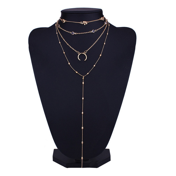 Fashion Simple Style Chokers Cute Elephant Moon Small Element Pendant Multilayer Necklace Sexy Lady Clavicle Chain